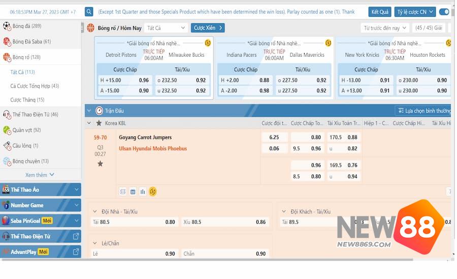Bật Mí Cách Cược Bóng Rổ New88 Chiến Thắng 99% Cho Tân Thủ 2 Giới thiệu sảnh chơi cá cược bóng rổ New 88